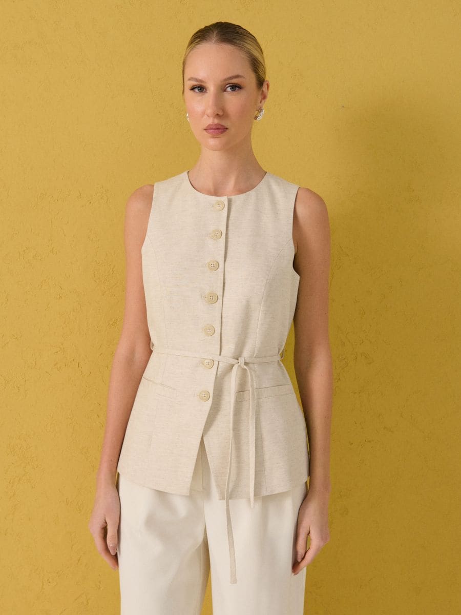 Prsluk sa mešavinom lana - nude - SINSAY