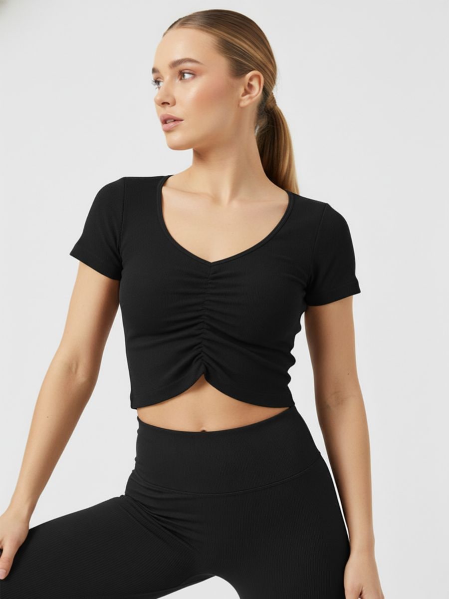 Lühike top keskse krookega - must - SINSAY