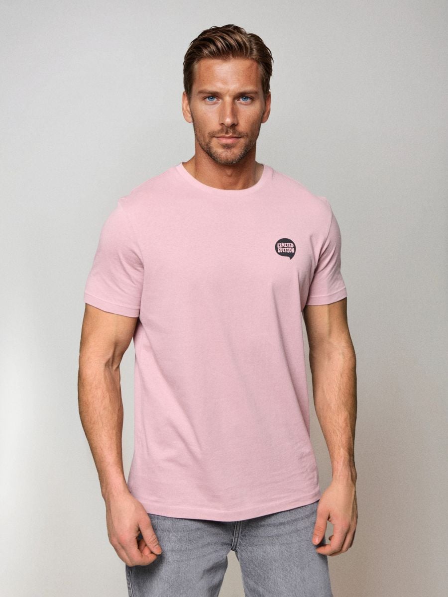 Βαμβακερό μπλουζάκι με κοντά μανίκια - ροζ παστελ - SINSAY