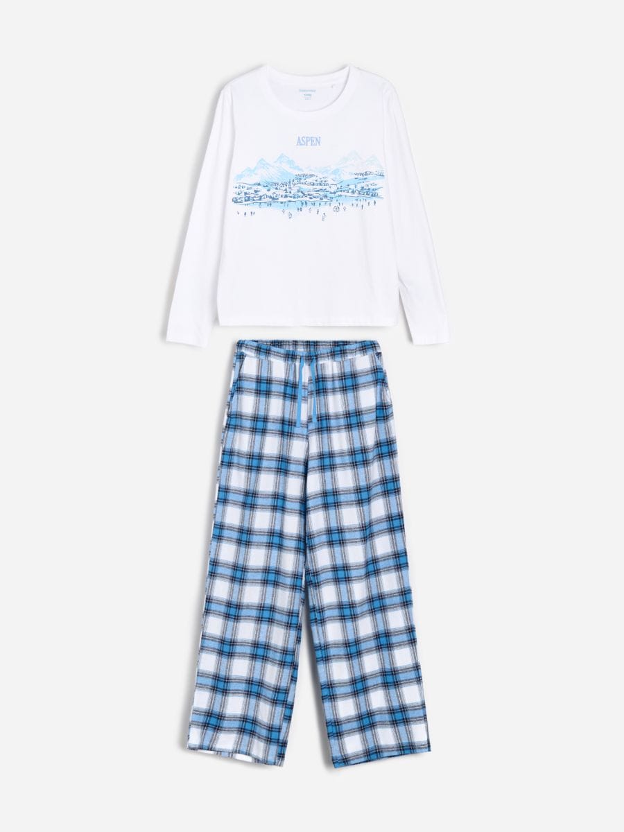 Zweiteiliger Baumwollpyjama mit Wintermotiv - Creme - SINSAY
