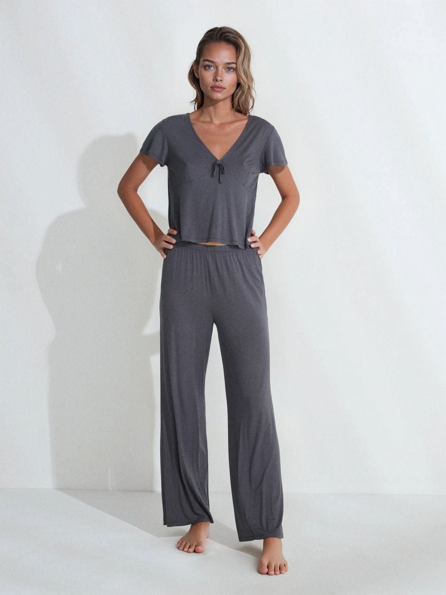 Двокомпонентна віскозна піжама - темно-сірий - SINSAY