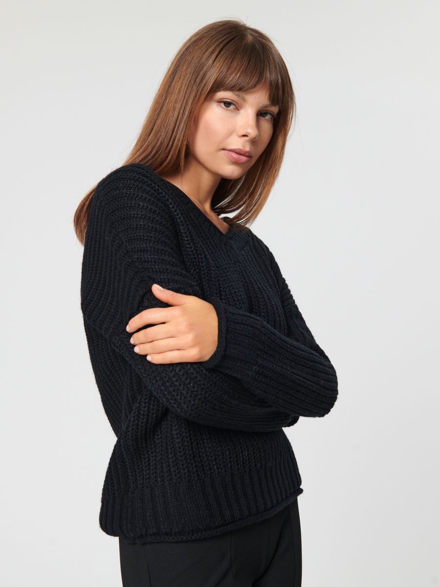 Sweter w prążki - czarny - SINSAY