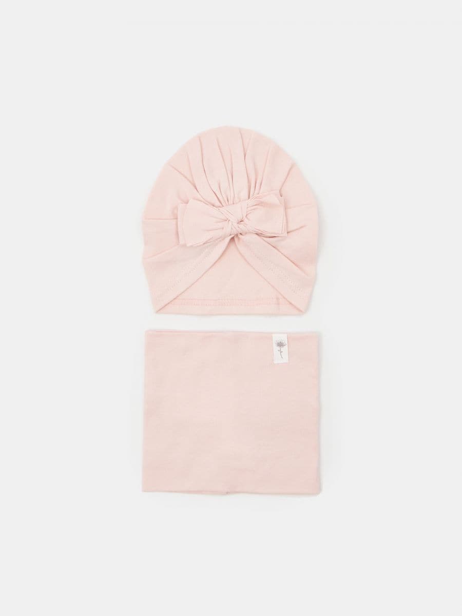 Bow beanie and snood set - pink - SINSAY