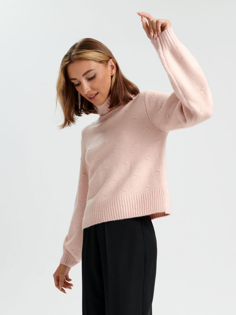 Sweter z golfem - różowy - SINSAY