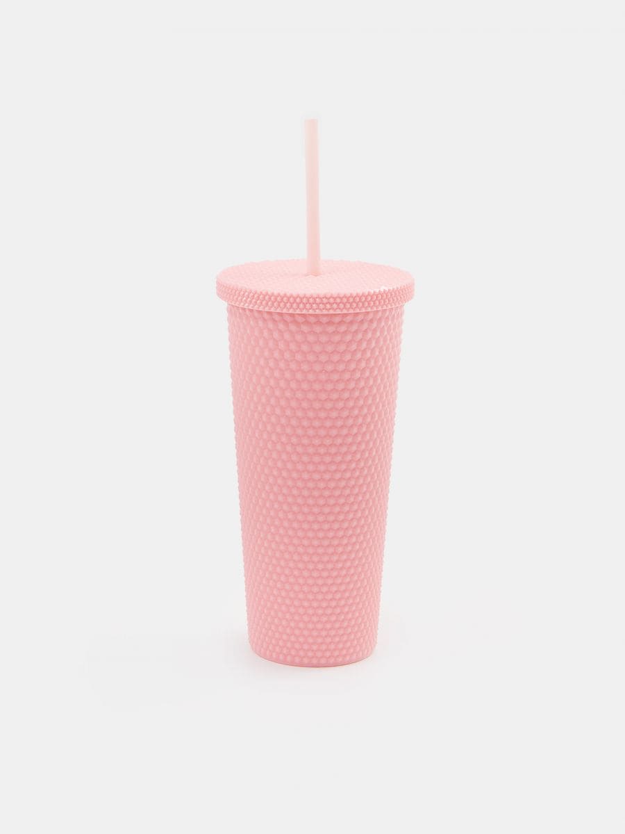 Чаша за многократна употреба със сламка - пастелнорозово - SINSAY