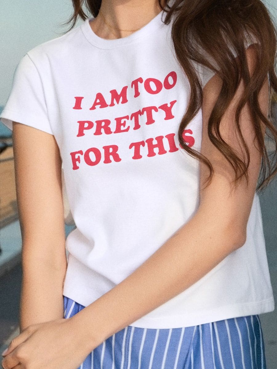 Baumwoll T-Shirt I AM TOO PRETTY FOR THIS - Weiß - SINSAY