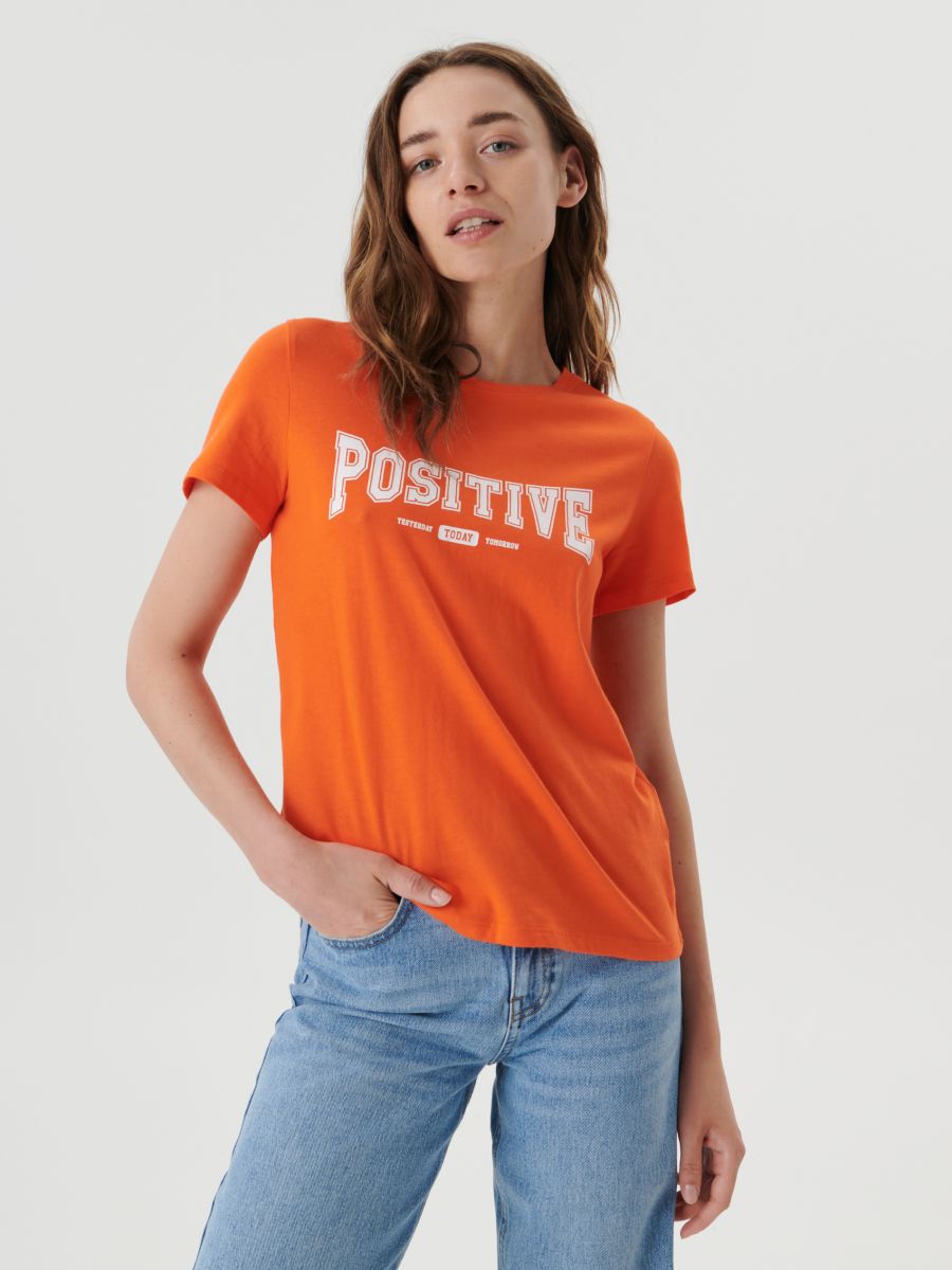 T-shirt with print - mandarine - SINSAY