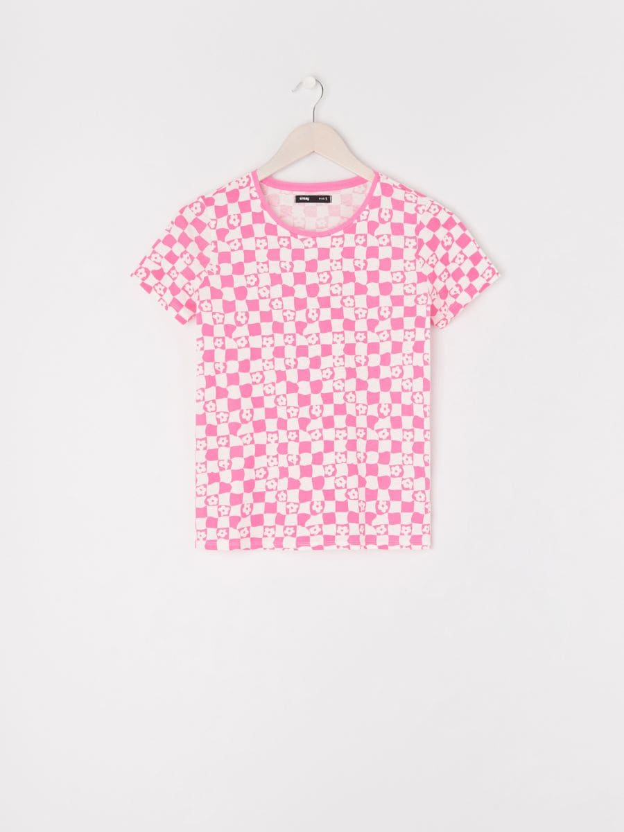 Patterned T-shirt - hot pink - SINSAY