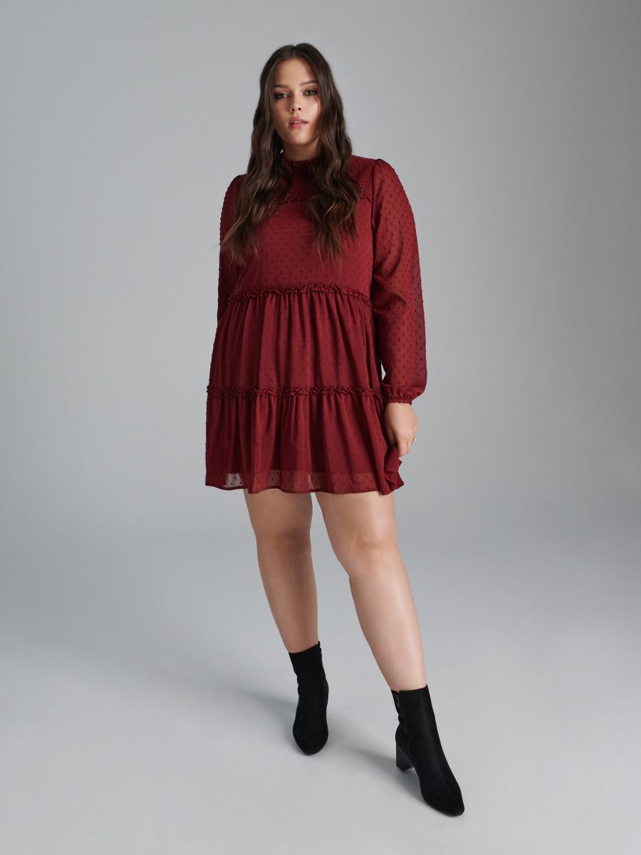 Mini dress with gathering Color maroon - SINSAY - 4301F-83X