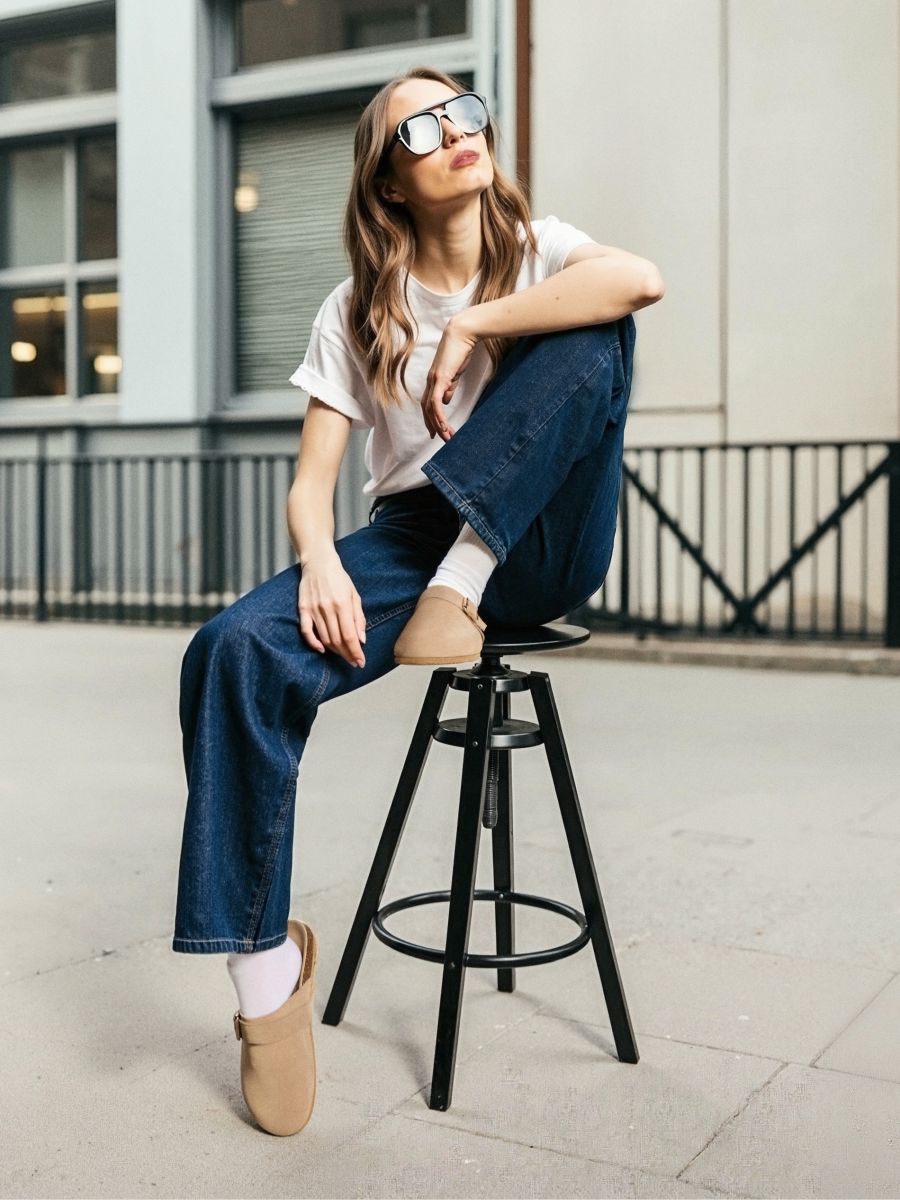 Kožne papuče - bež - SINSAY