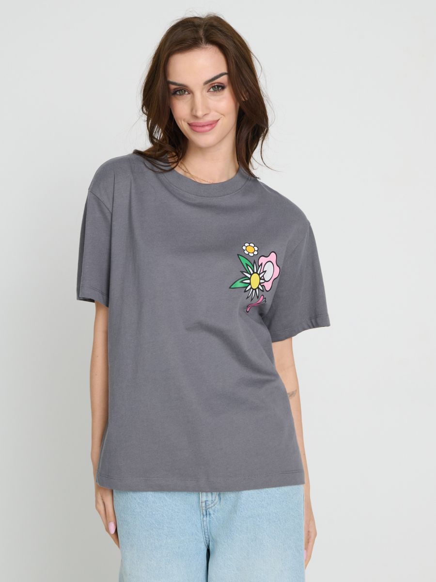 T-Shirt mit Aufdruck am Rücken - Grau - SINSAY