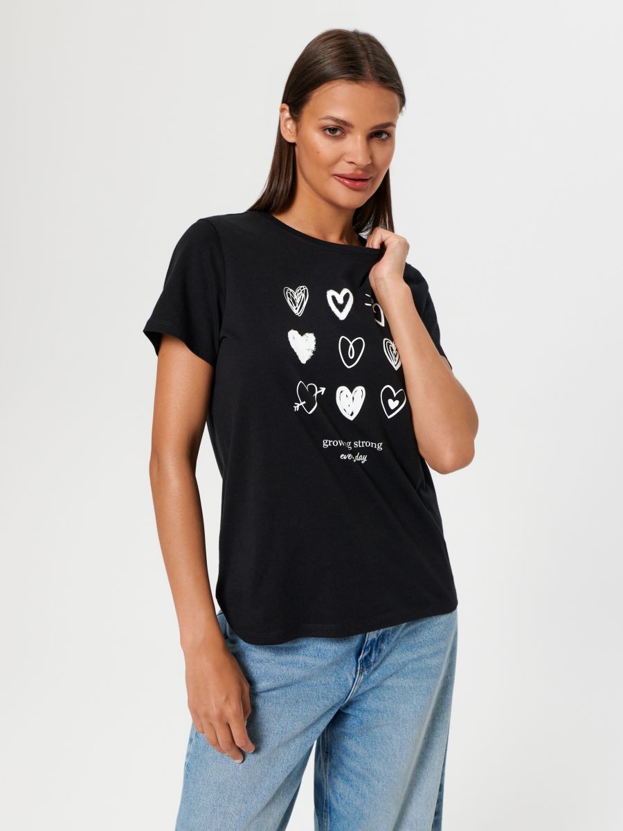 T-shirt with print Color black - SINSAY - 0074T-99X