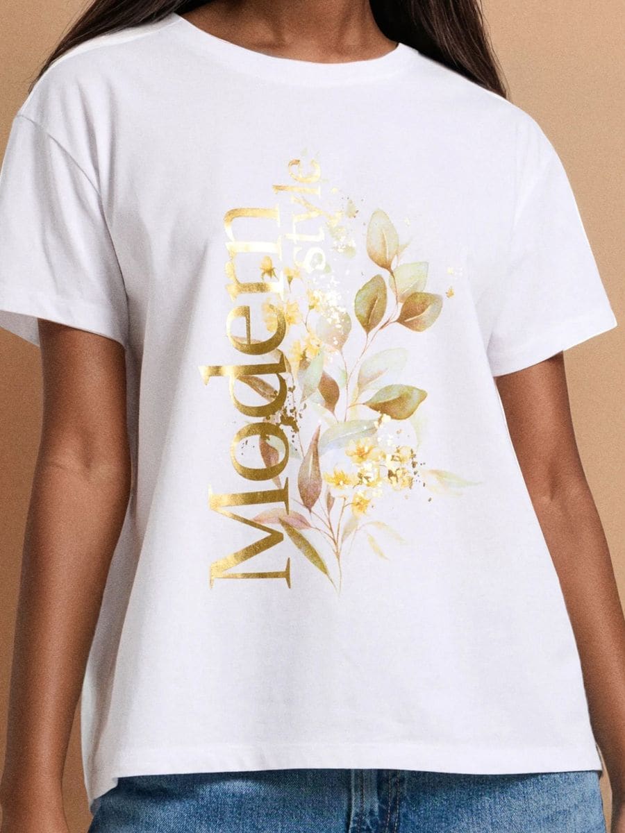 Majica z zlatim tiskom - bela - SINSAY