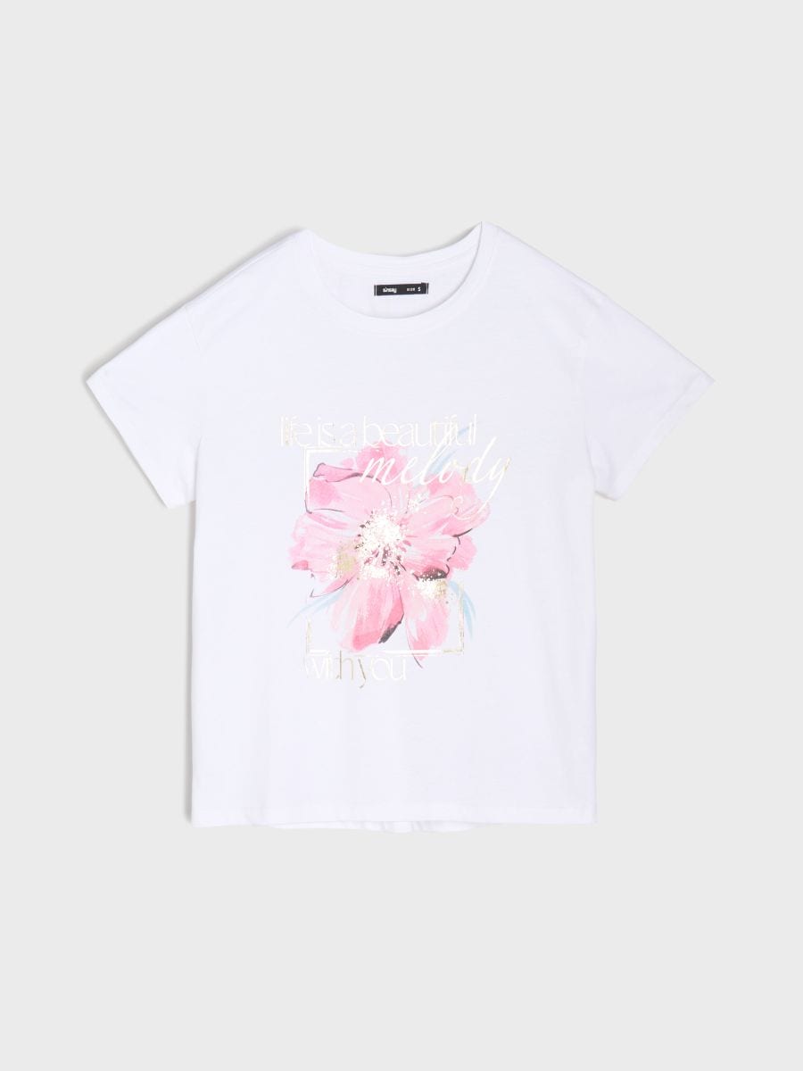 Maglietta in cotone con stampa metallica - bianco - SINSAY