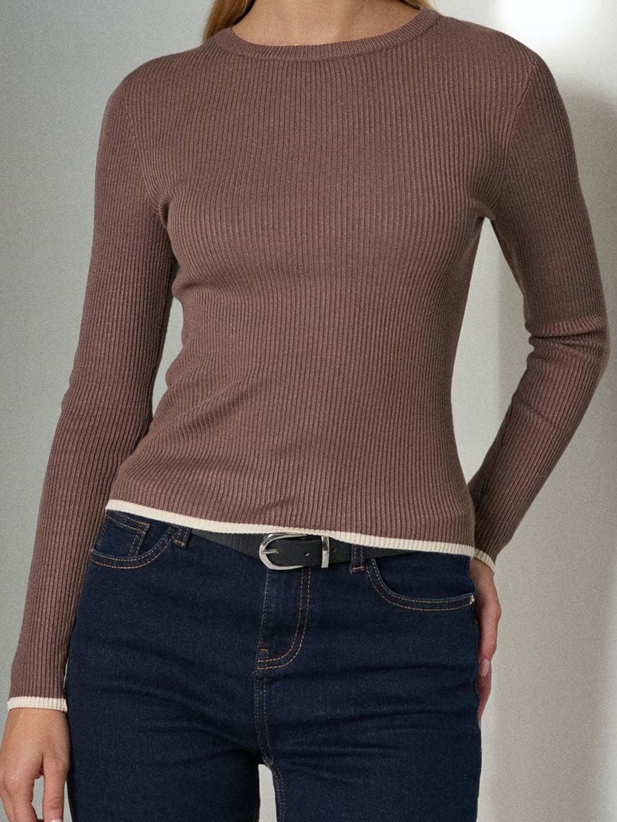 Pulover din tricot striat - maro - SINSAY