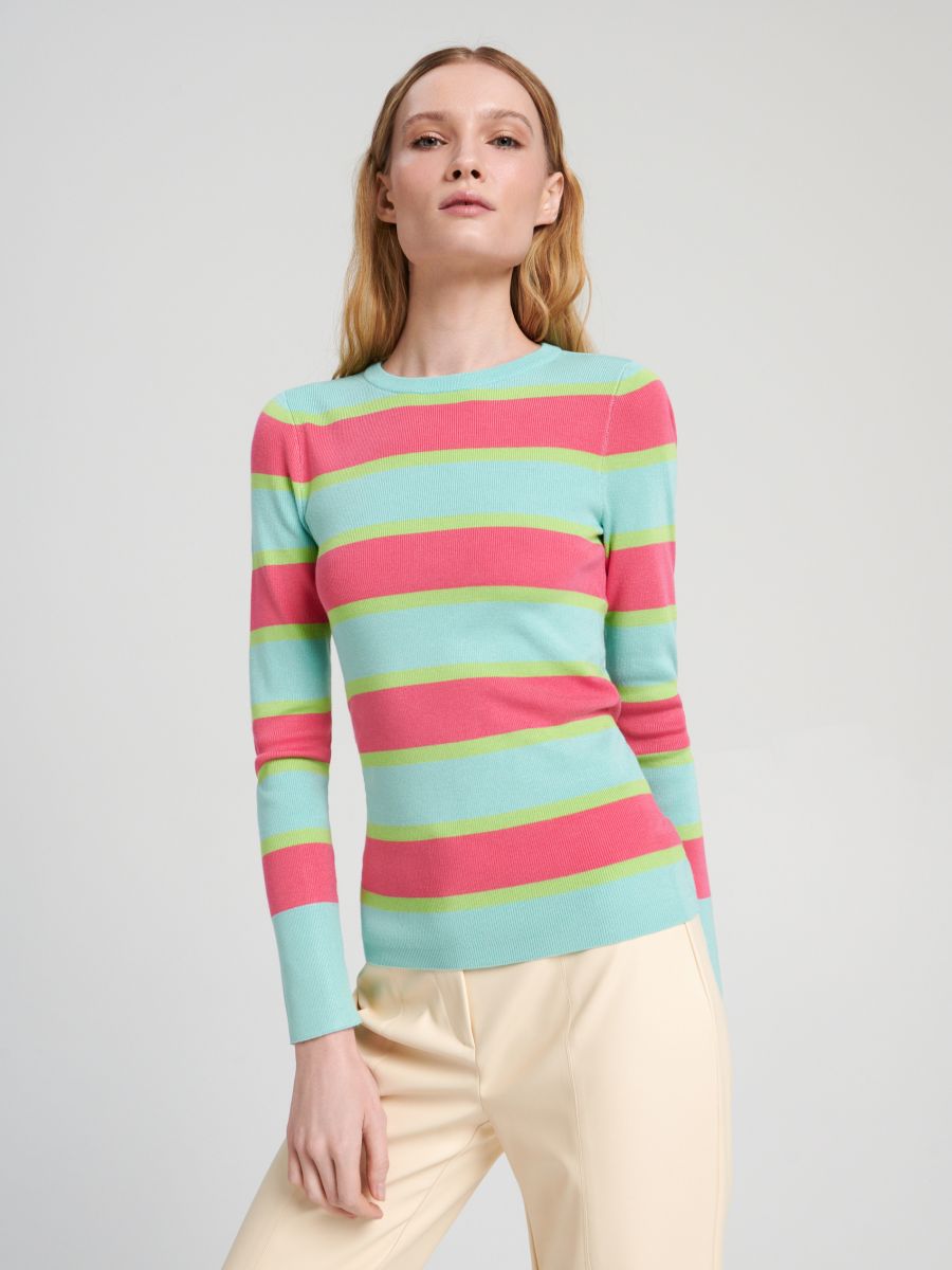 Svītrains džemperis - koraļļkrāsa - SINSAY