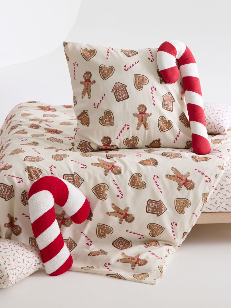 Komplet pościeli bawełnianej z motywem świątecznym - beżowy - SINSAY