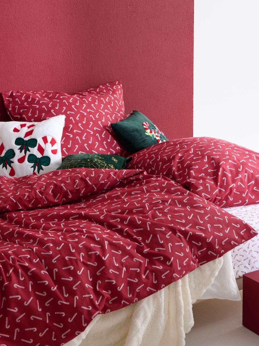 Komplet pościeli bawełnianej ze wzorem świątecznym - czerwony - SINSAY
