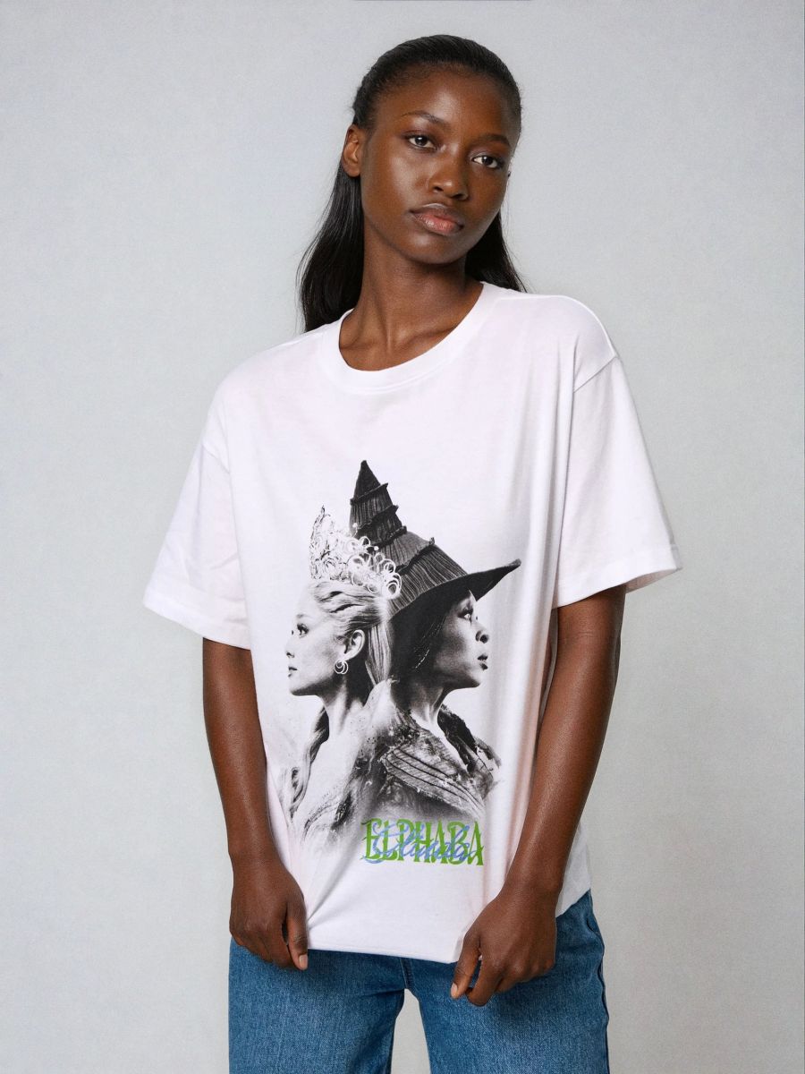 Bawełniana koszulka z nadrukiem Wicked - biały - SINSAY