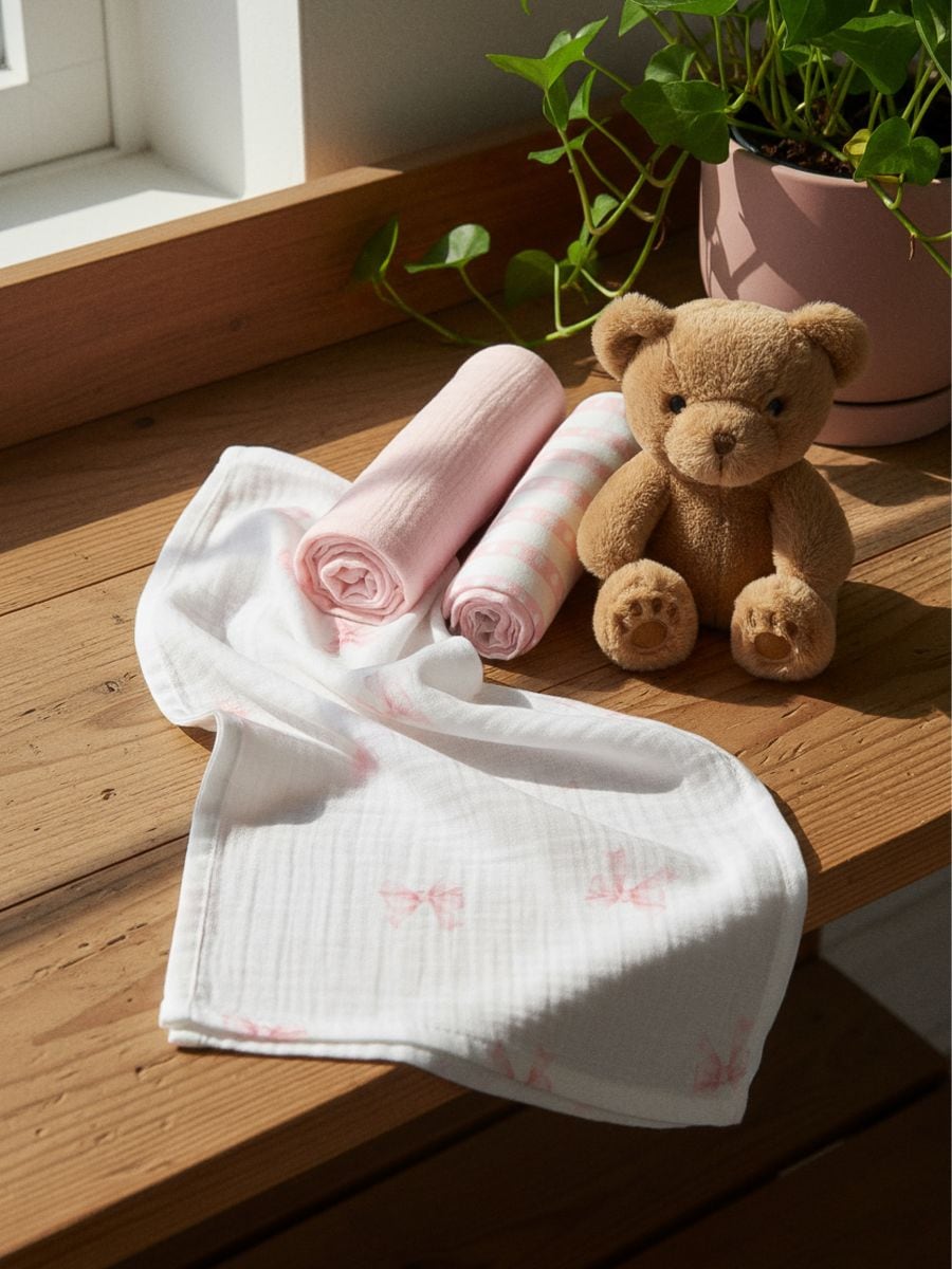 Σετ με 3 βρεφικές πάνες - ροζ παστελ - SINSAY