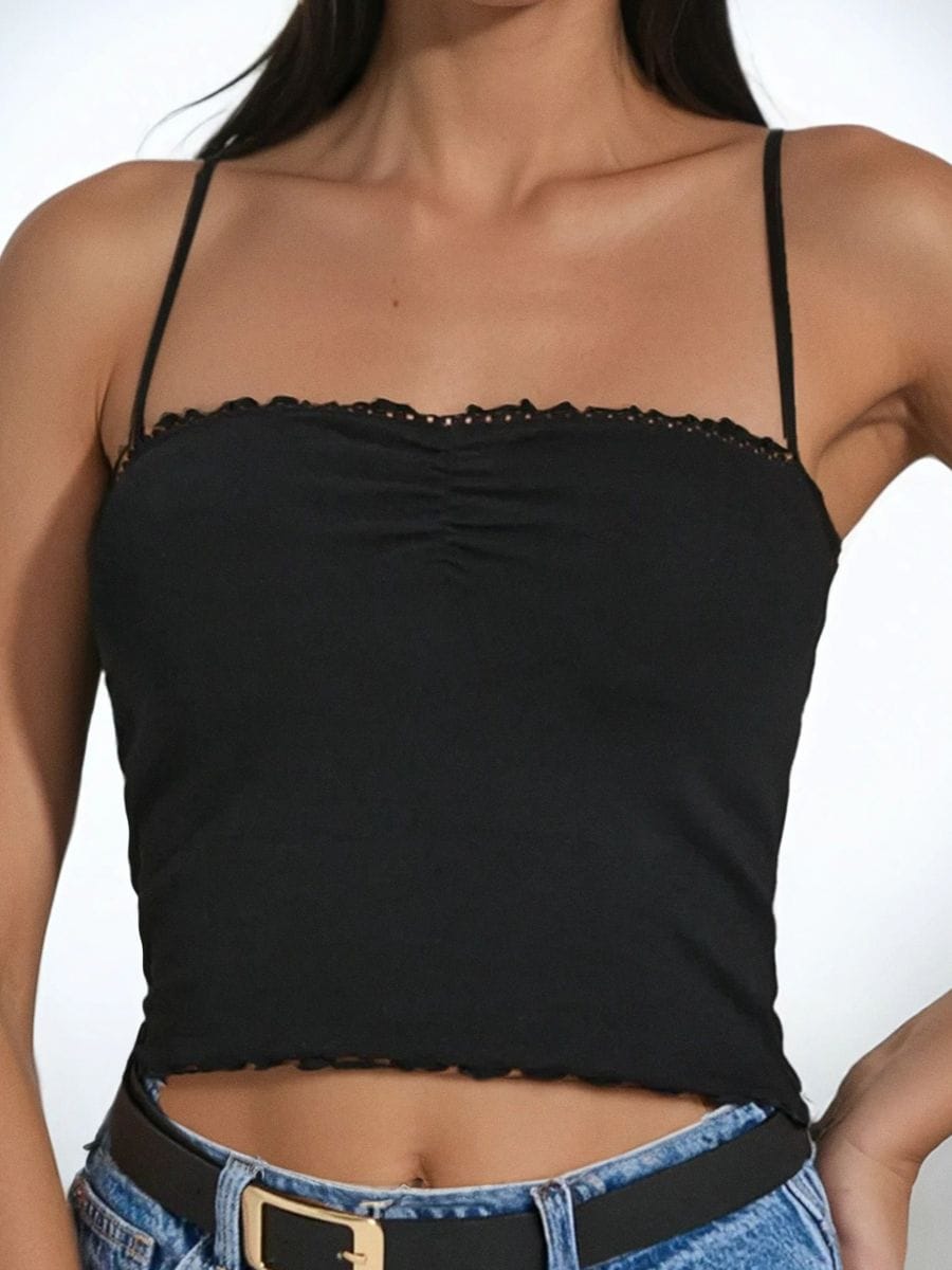 Crop top na ramínka - černá - SINSAY
