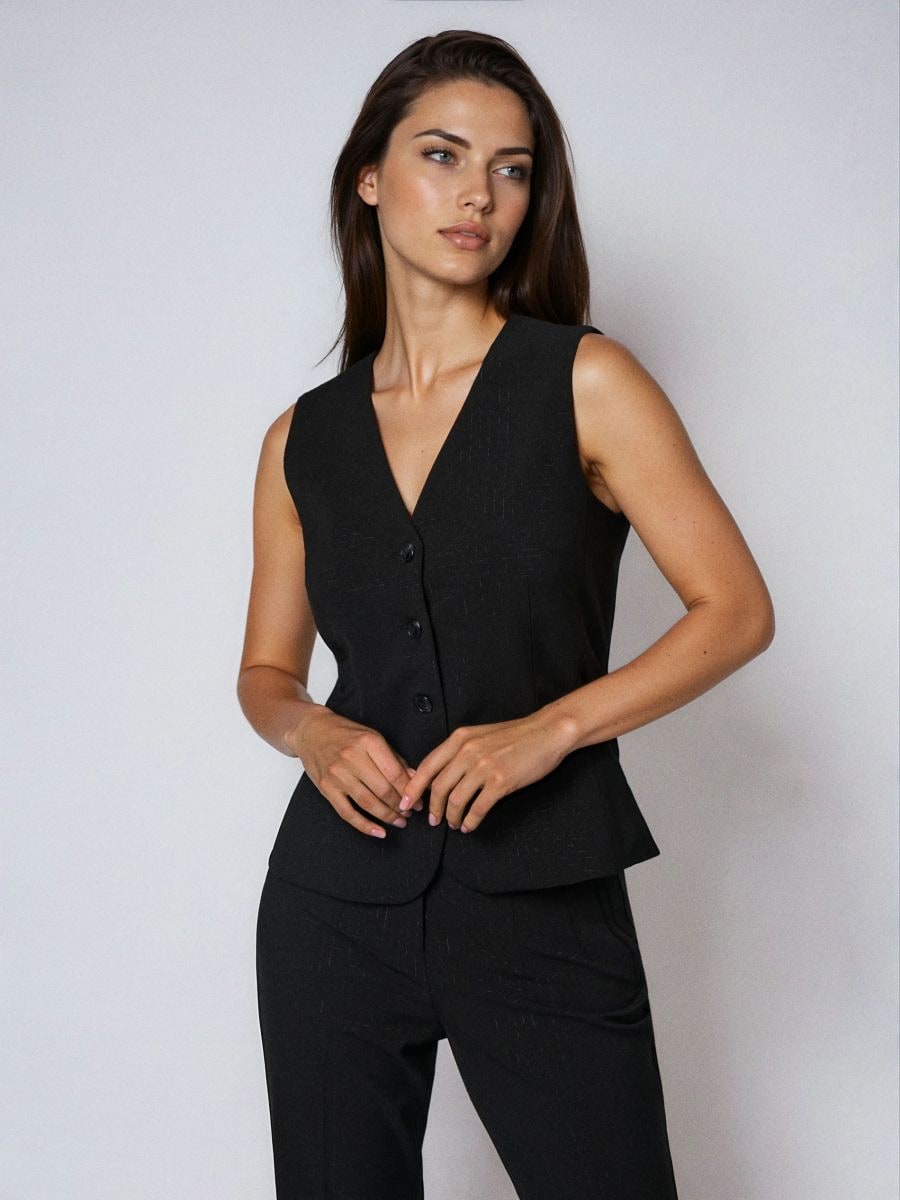 Kamizelka garniturowa z dekoltem V - czarny - SINSAY