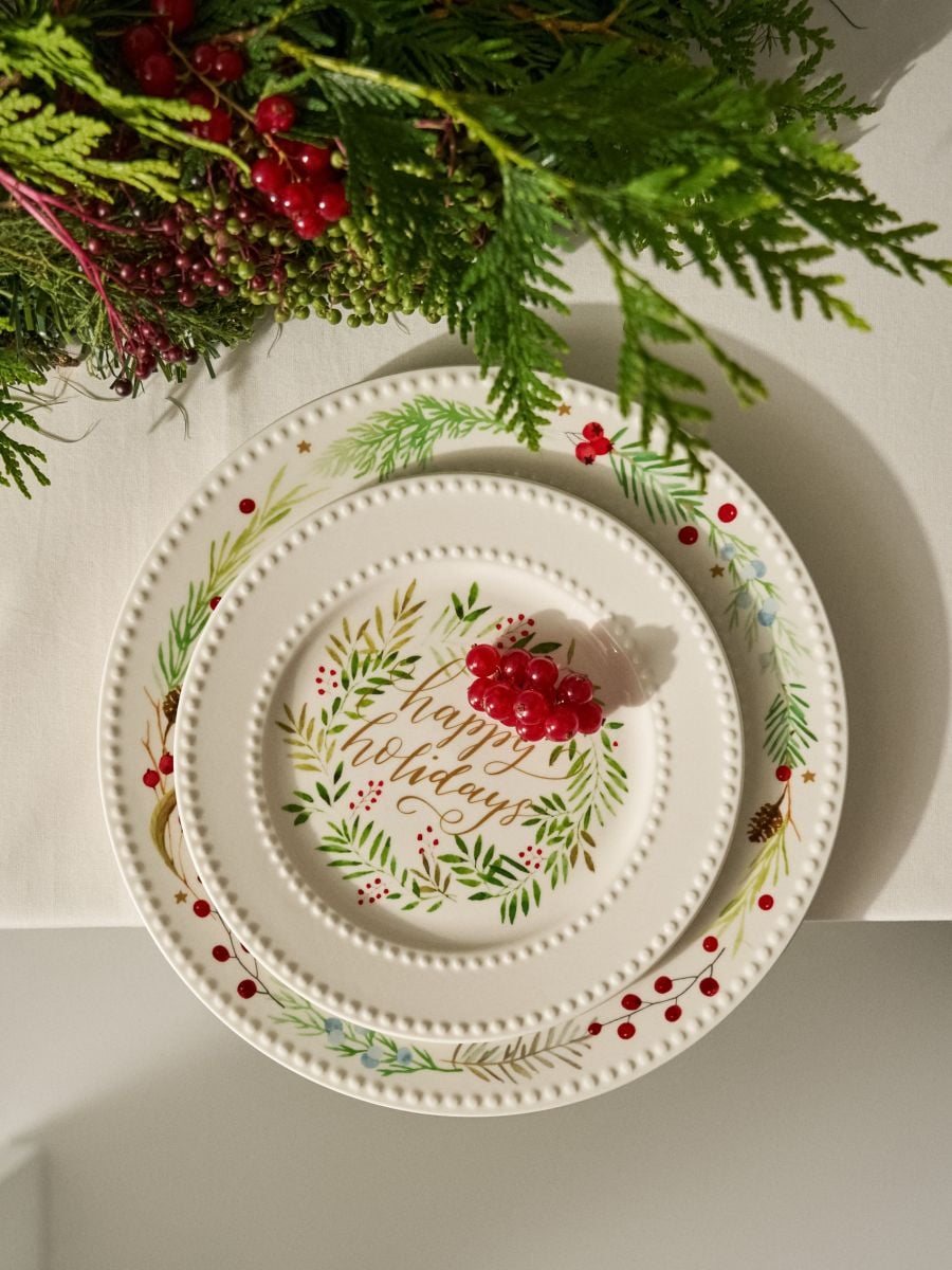 Jõulude keraamiline taldrik kirjaga Happy Holidays - valge - SINSAY