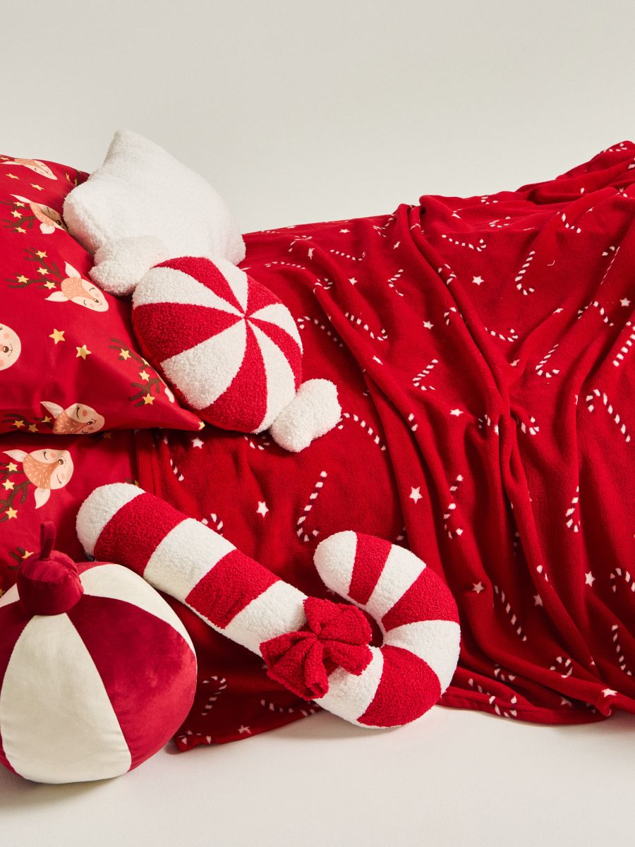 Božićno ćebe sa printom šećernih štapića - crvena - SINSAY