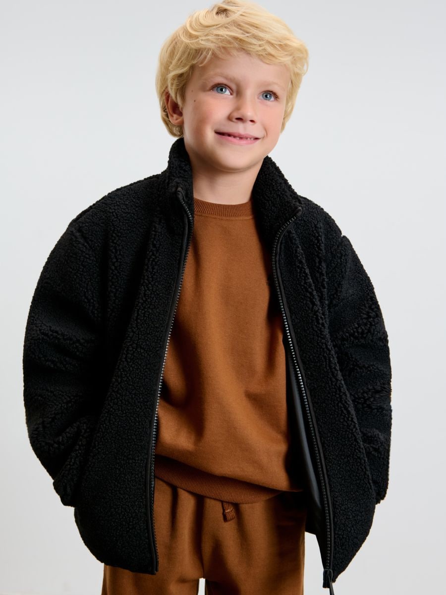 Τζάκετ sherpa με όρθιο γιακά και φερμουάρ Active - μαυρο - SINSAY