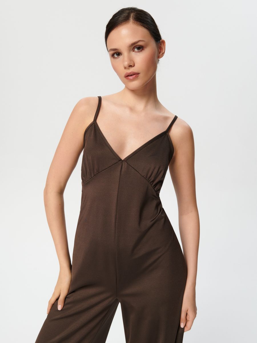Jumpsuit with straps Color dark brown - SINSAY - 4239F-89X