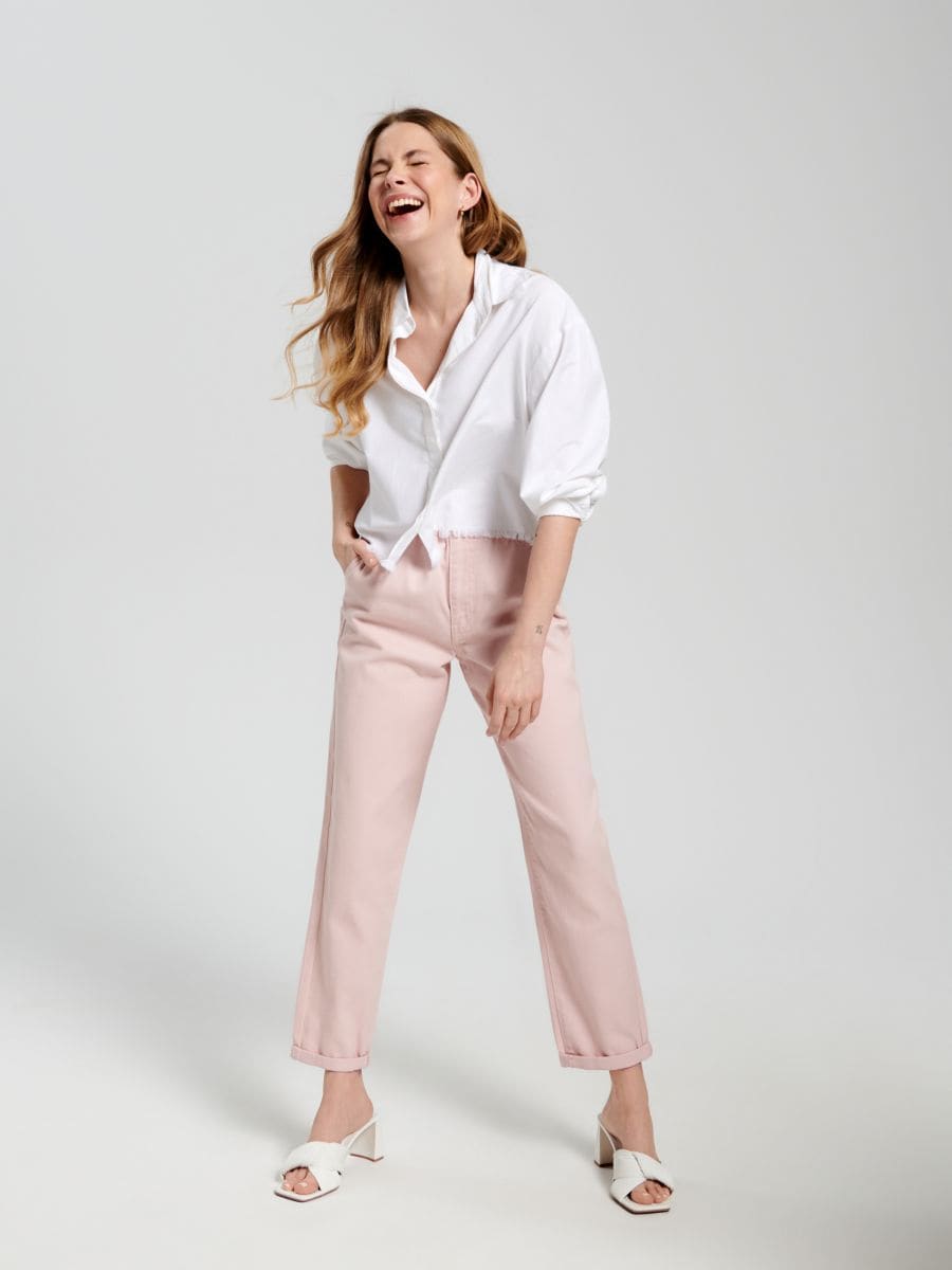 High waist paperbag jeans - pink - SINSAY