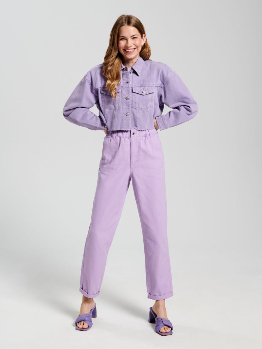 High waist paperbag jeans - purple - SINSAY