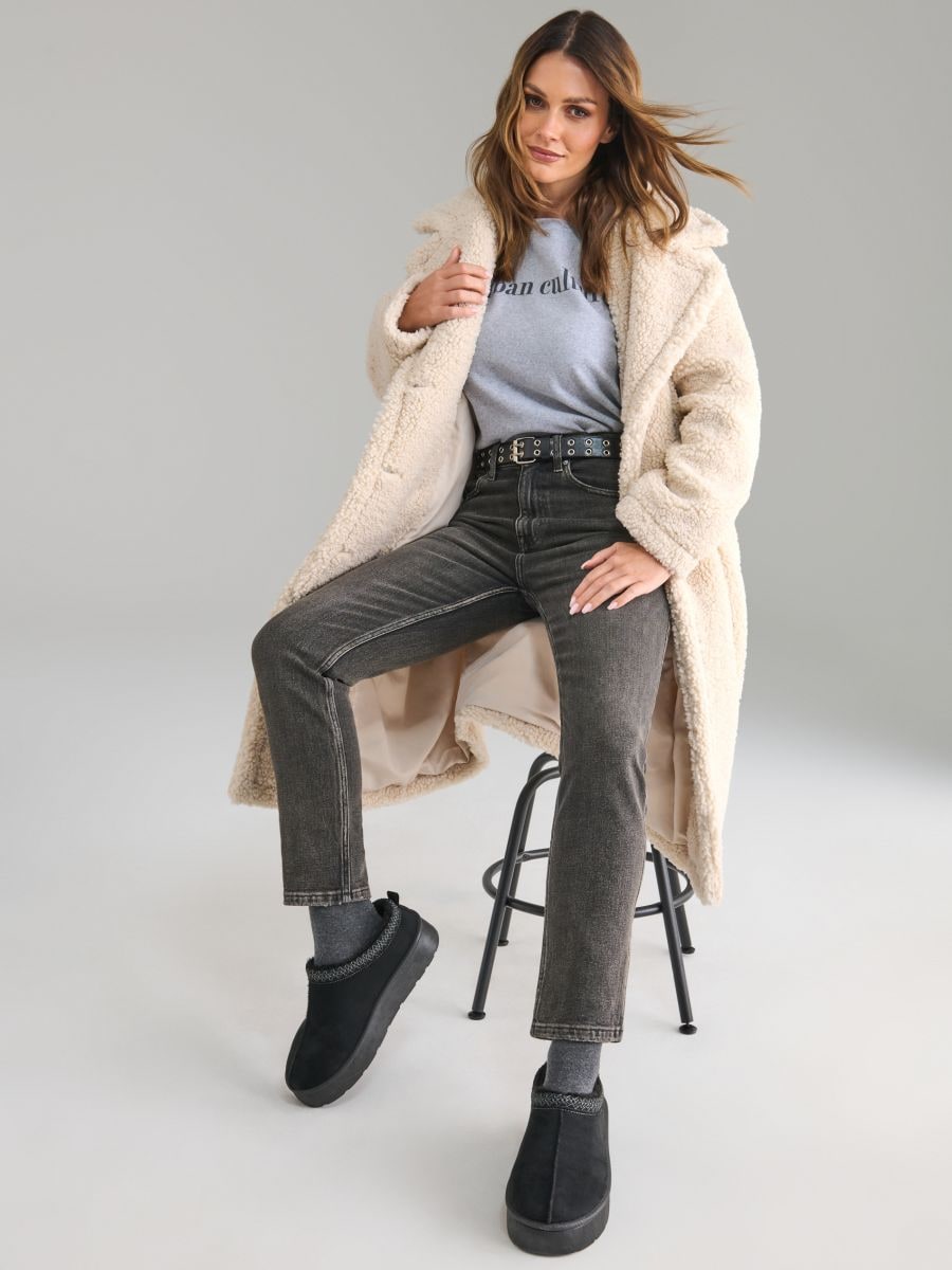 Slim tipo džinsai su mom fit kirpimu - dark grey jeans - SINSAY