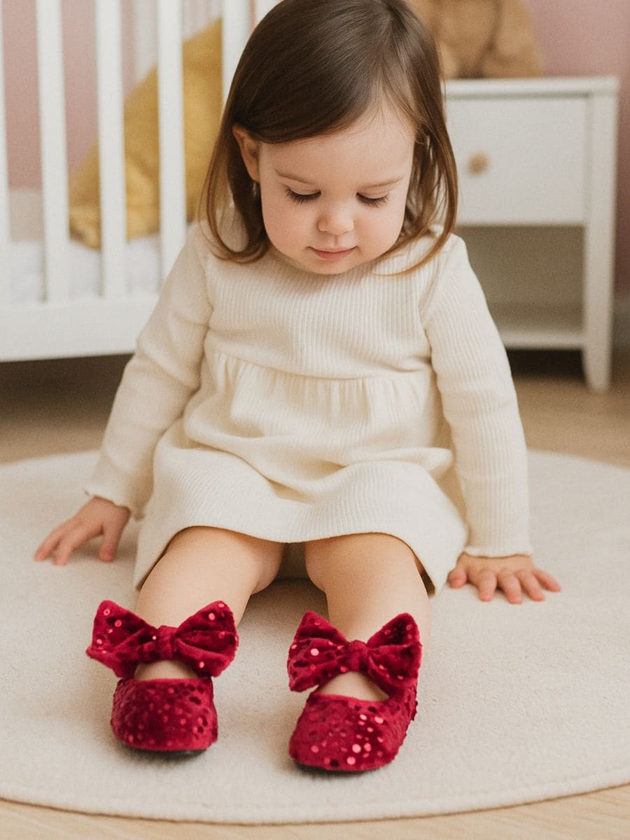 Aksamitne baleriny z kokardą i cekinami - bordowy - SINSAY