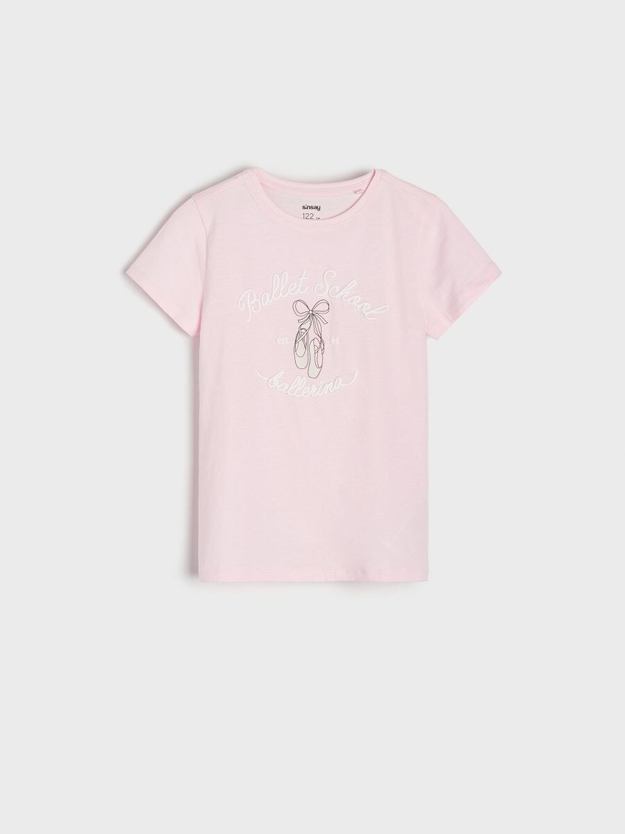 Tričko s krátkymi rukávmi a potlačou - pastelová ružová - SINSAY