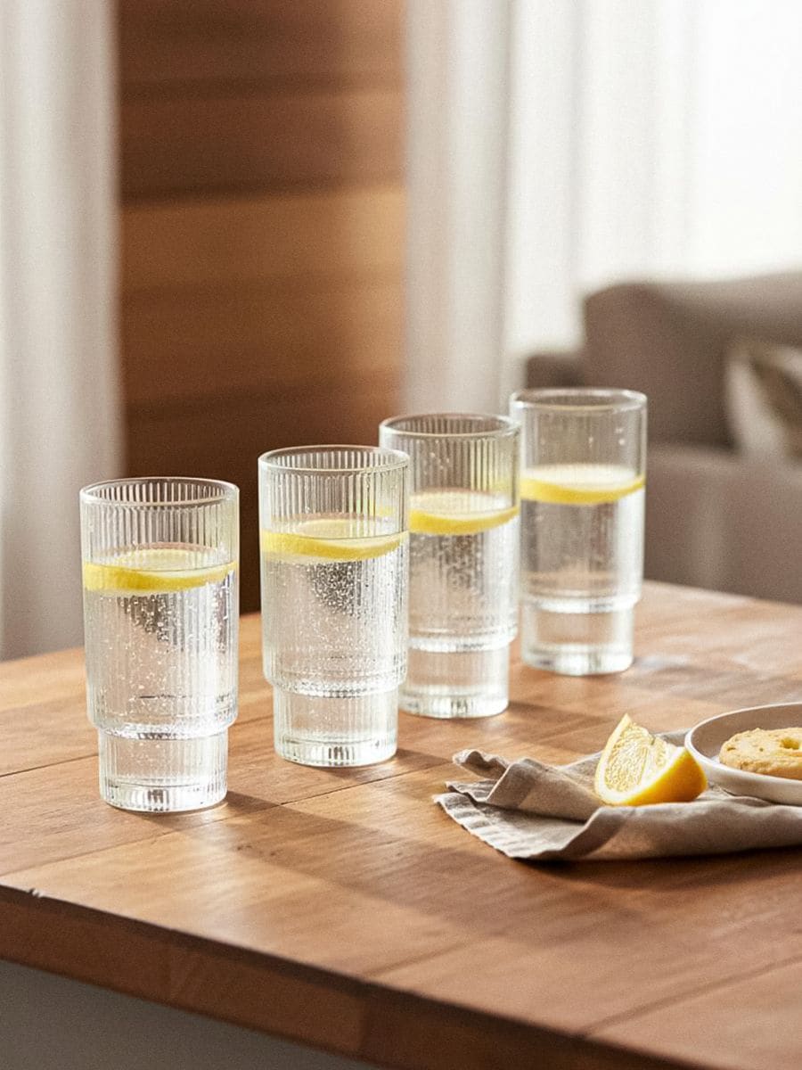 Ryflowane szklanki 4 pack - biały - SINSAY