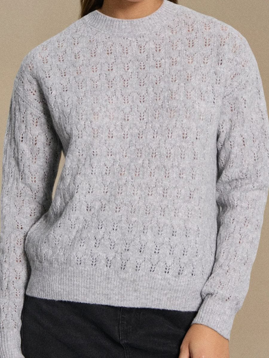 Pulover ajurat cu amestec de lână - gri deschis - SINSAY