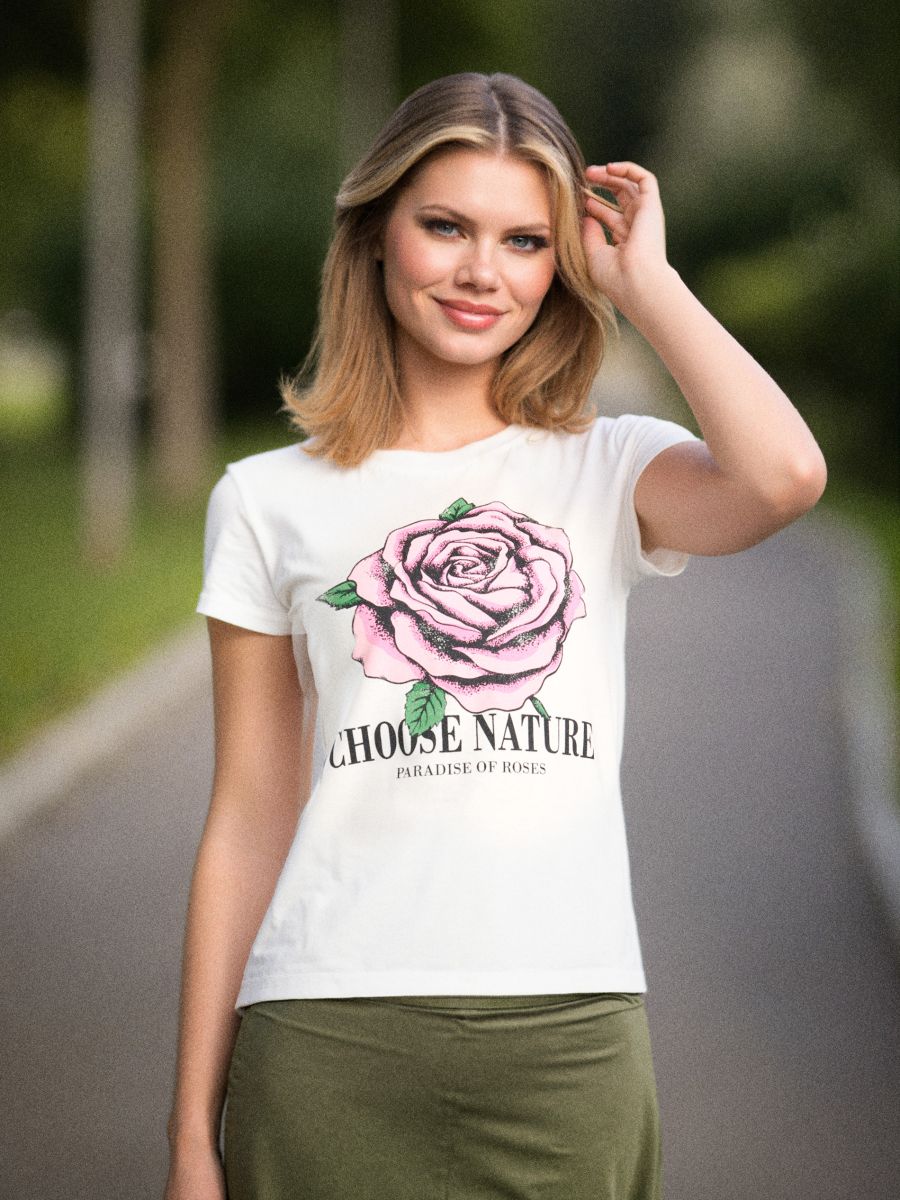 Majica s printom - krem - SINSAY