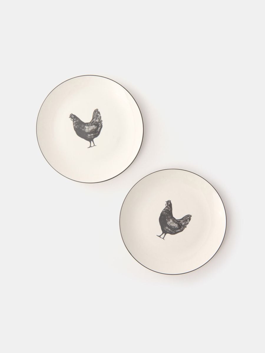 Talerz z ozdobnym nadrukiem 2 pack - biały - SINSAY