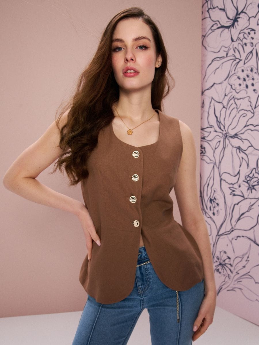 Γιλέκο με μείγμα λινών - μπεζ - SINSAY