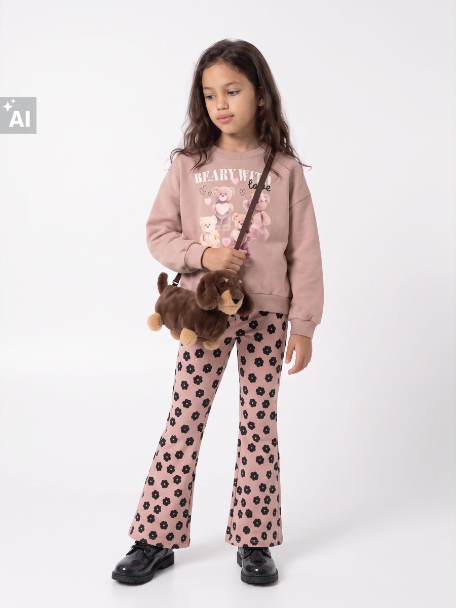 Bawełniane legginsy flare w kwiatki - różowy - SINSAY