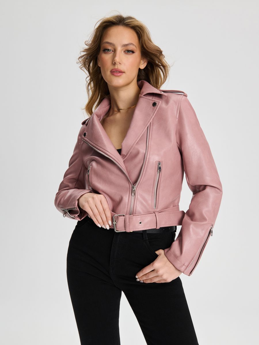 Motorkárska bunda - popolavá ružová - SINSAY