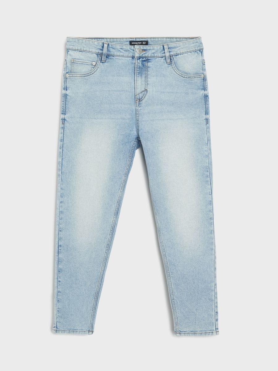 Jeansy cropped carrot fit - niebieski - SINSAY