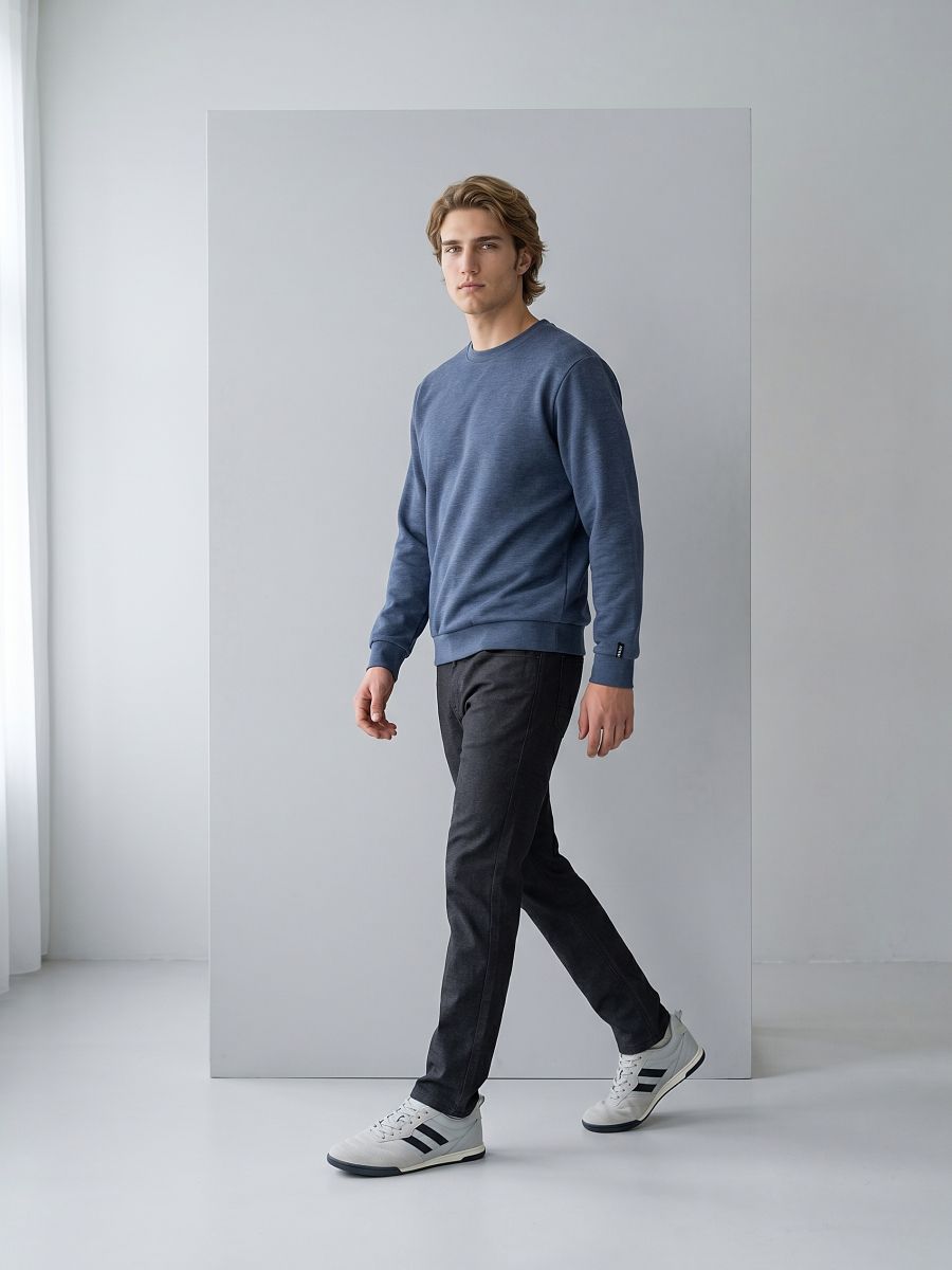 Basic crewneck mikina s příměsí bavlny - námořnická modrá - SINSAY
