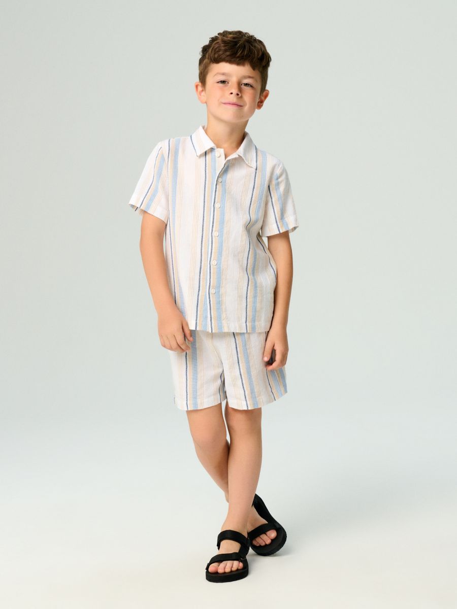 Bombažen tkaninski komplet s črtami - krema - SINSAY