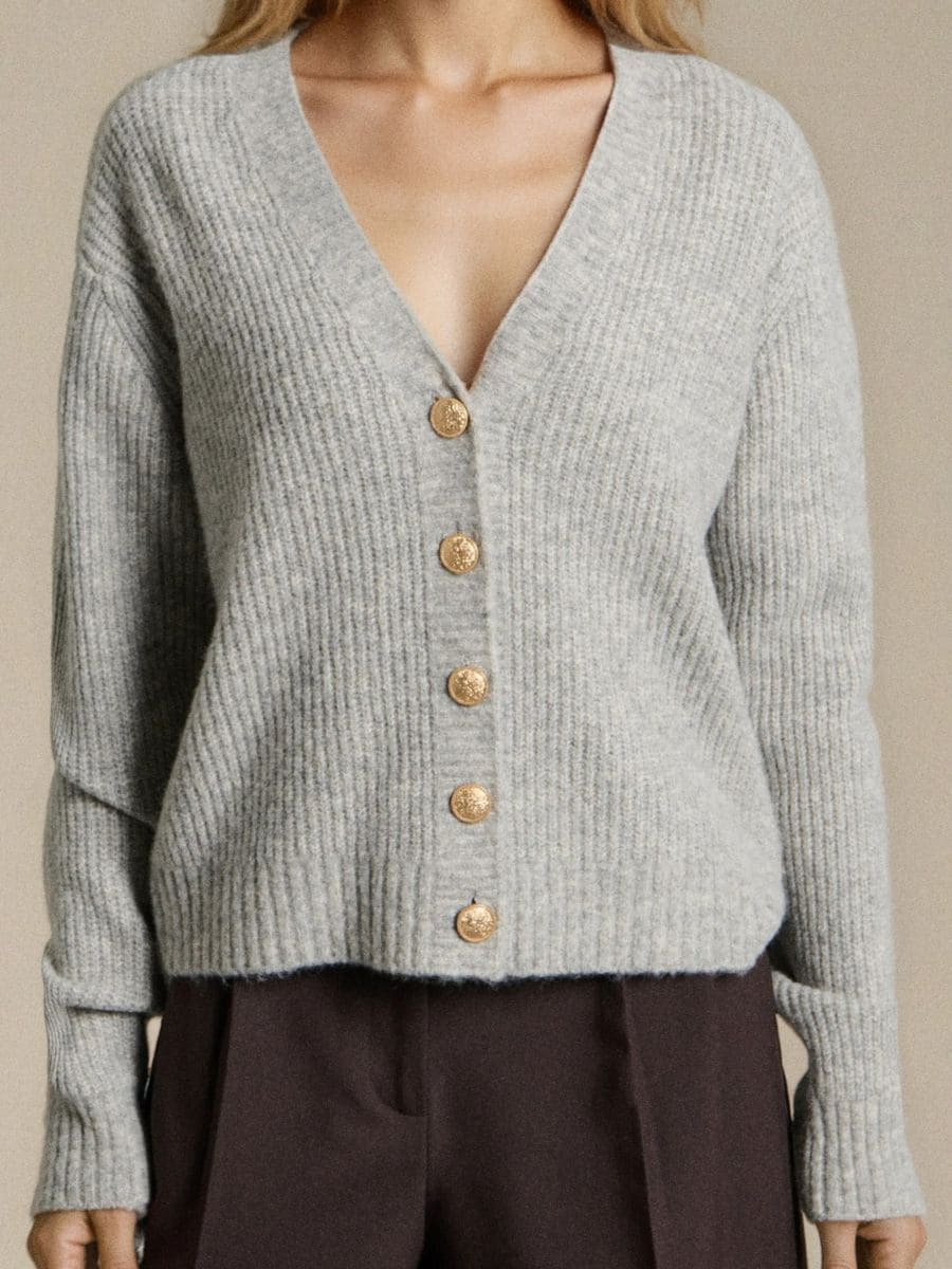 Kardigan z ozdobnymi guzikami z domieszką wełny - szary - SINSAY