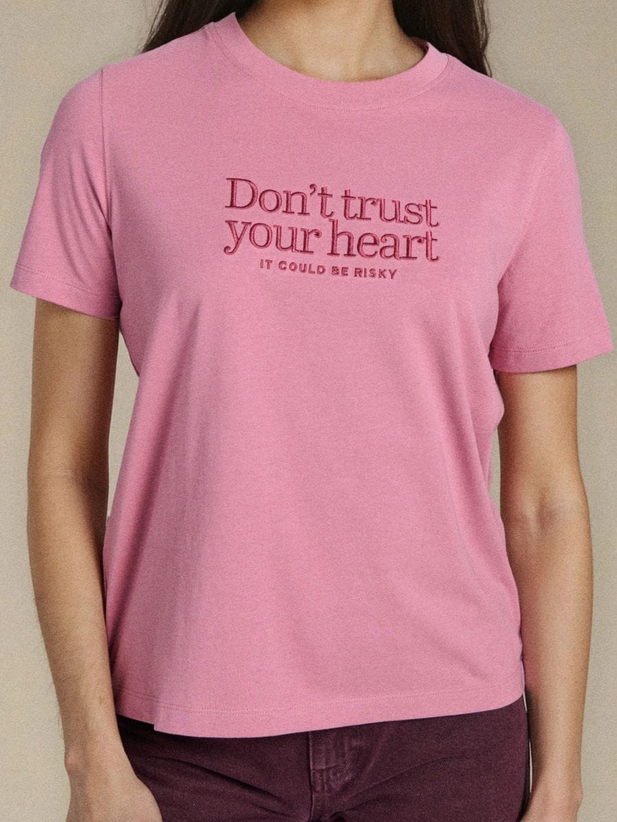 Pamučna majica na pruge - roze - SINSAY