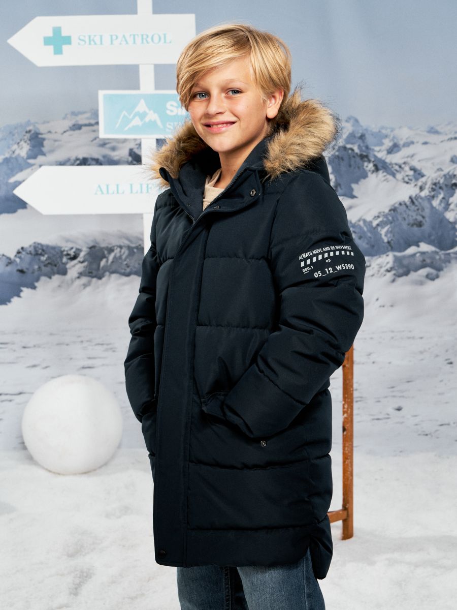 Kurtka ocieplana z kapturem - granatowy - SINSAY