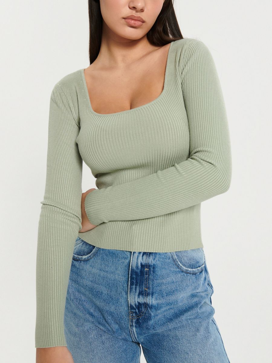 Sweter w prążki - zielony - SINSAY