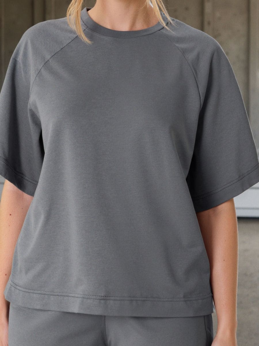 Bluza z krótkim rękawem soft touch - niebieski - SINSAY